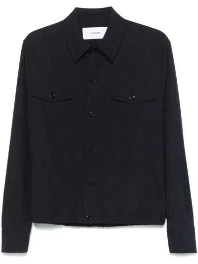 Lardini Black Jacket With Button-up Front And Tailored Cuffs In Blue