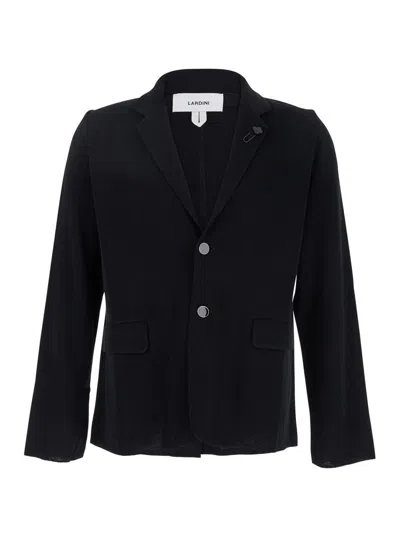 Lardini Black Jacket With Classic Lapels And Logo Pin Detail