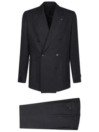 Lardini Man Suit Black Size 44 Linen