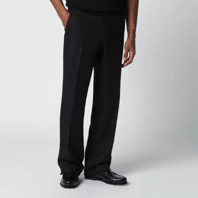 Lardini Linen Trousers Pleated Front Button Detail In Black