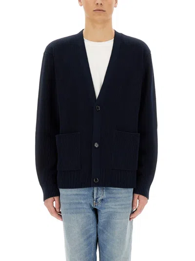 Lardini Black Organic Cotton Cardigan In Blue