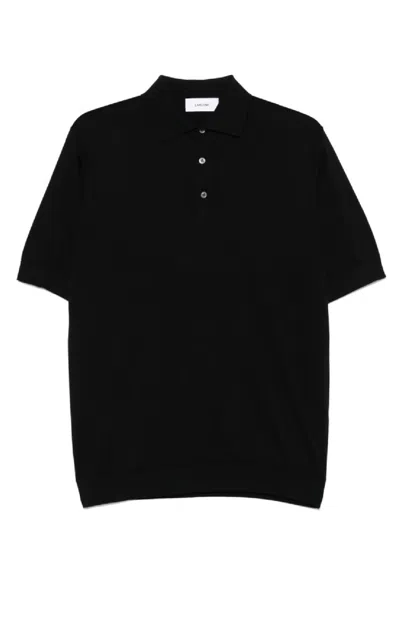 LARDINI LARDINI BLACK POLO SHIRT WITH TRADITIONAL COLLAR