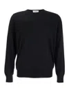 Lardini Black Round Neck Sweater With Long Sleeves In Wool And Silk Blend Man In Blue