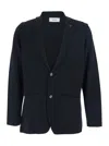 Lardini Black Single-breasted Jacket With Notched Revers And Floral Pin Detail On The Front In Wool Man In Black