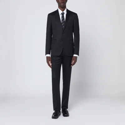 LARDINI BLACK SINGLE-BREASTED WOOL SUIT