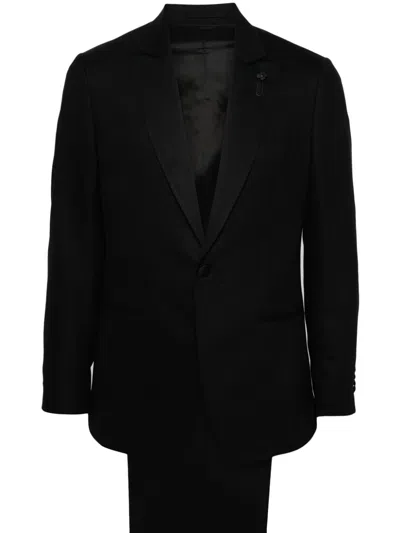LARDINI LARDINI BLACK STRETCH-WOOL CREPE BLAZER