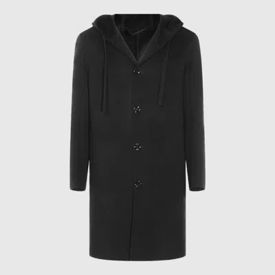 Lardini Hooded Button-down Coat In Black