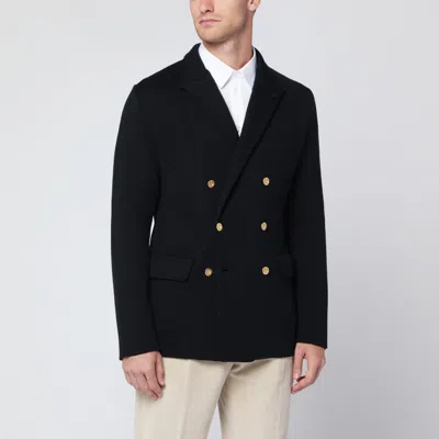 LARDINI LARDINI | BLACK WOOL KNIT DOUBLE-BREASTED JACKET