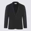 Lardini Black Single-breasted Jacket With Notched Revers And Floral Pin Detail On The Front In Wool Man In Black