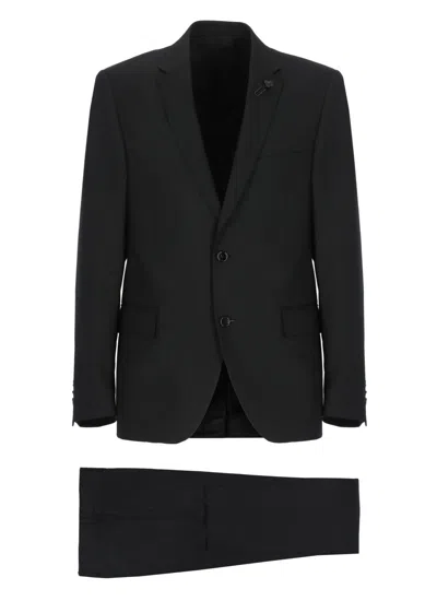 Lardini Single Breasted Wool Blend Tailored Suit In Black