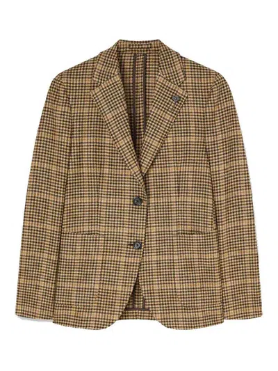 Lardini Single-breasted Houndstooth Jacket In Brown