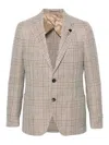 Lardini Single-breasted Checked Blazer In Virgin Wool In Beis