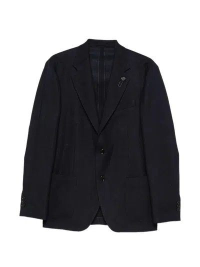 LARDINI Midnight blue blazer with brooch LARDINI