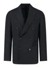 Lardini Wool Double-breasted Blazer In Black