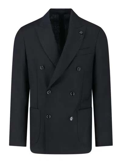 Lardini Wool Double-breasted Blazer In Black
