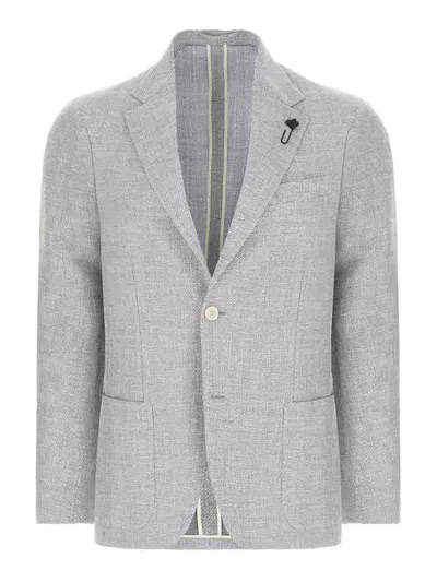Lardini Wool Blazer Notch Lapel Chest Pocket In Gray