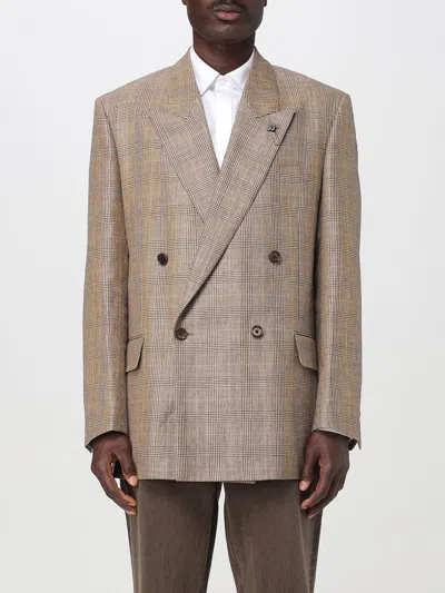 Lardini Double-breasted Jacket With Prince Of Wales Pattern In Neutral