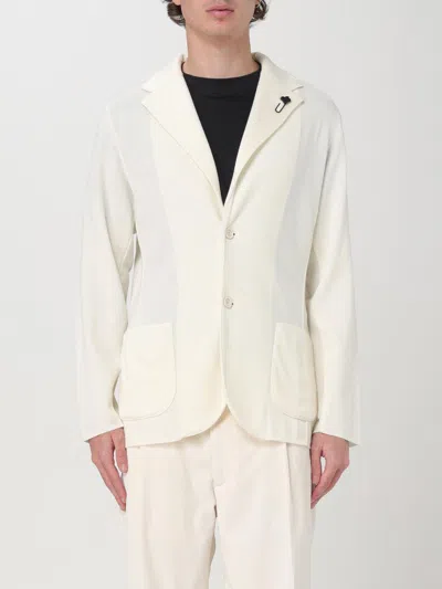 Lardini Herringbone Ivory Cardigan Style Jacket In White