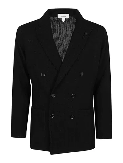 Lardini Double-breasted Knit Blazer With Peak Lapel And Textured Finish In Black
