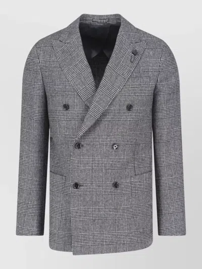 Lardini Blazer Tailored Fit Contrast Stitching Double Breasted In Gray