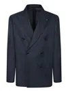 Lardini Double-breasted Tailored Black Blazer With Check Pattern