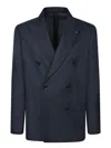 Lardini Double-breasted Tailored Black Blazer With Check Pattern In Blue