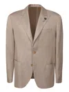 Lardini Beige Wool Twill Blazer With Notched Lapel In Beige