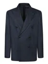 Lardini Double-breasted Tailored Black Blazer With Check Pattern In Black