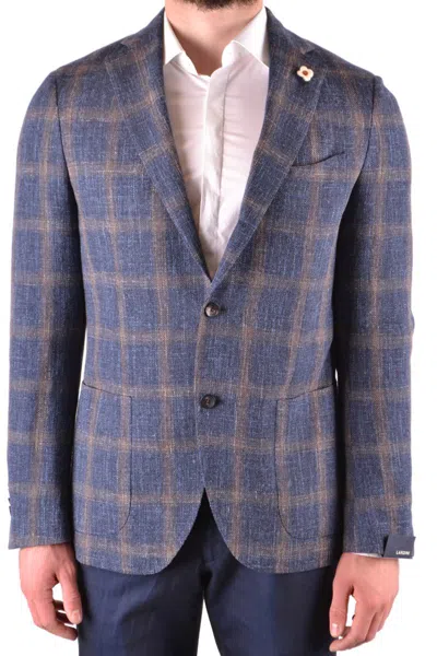 Lardini Checkered Textured Blazer With Classic Fit In Blue