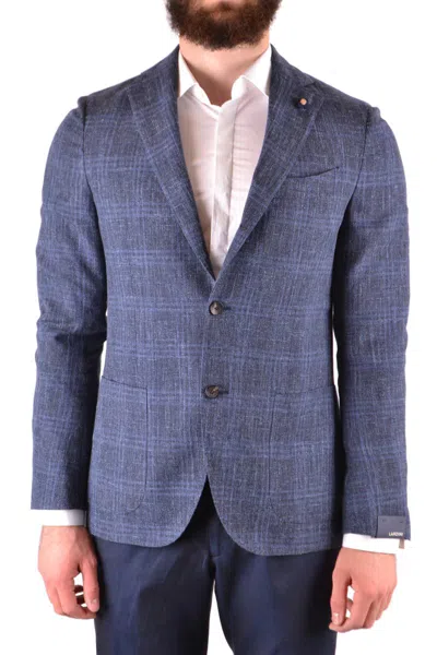 Lardini Tailored Blazer With Subtle Check Pattern In Blue