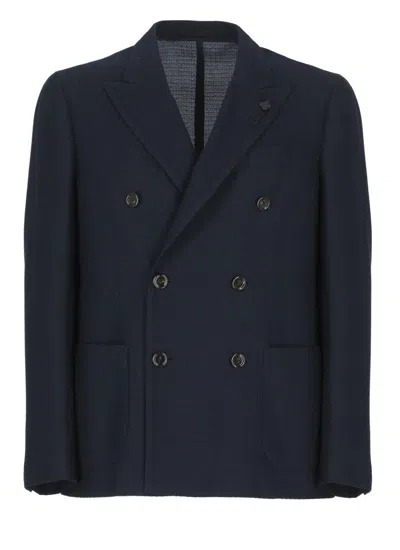 Lardini Blue Cotton Double-breasted Jacket In Black