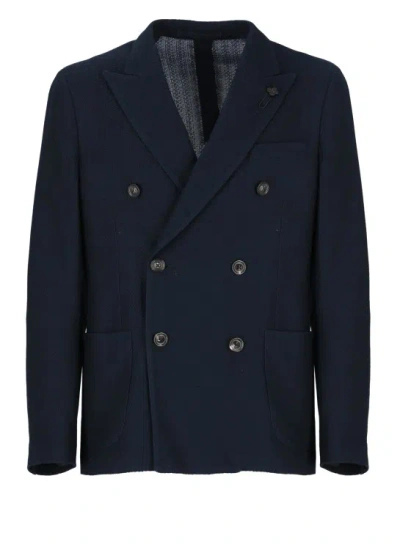 Lardini Blue Cotton Double Breasted Jacket In Black