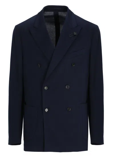 Lardini Double-breasted Peak-lapel Blazer In Blue