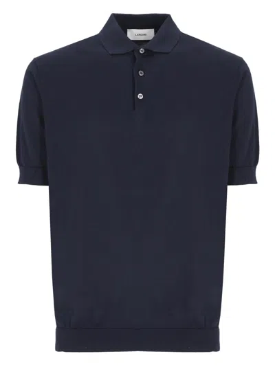 Lardini Blue Cotton Three Buttons Polo Shirt In Black