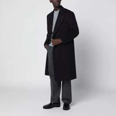 Lardini Blue Double-breasted Coat In Wool In Black