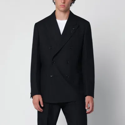 Lardini Blue Doublebreasted Jacket In Wool With Pinstripe Pattern In Black