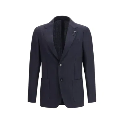 Lardini Blue Fleece Wool Blazer