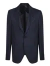 Lardini Blue Hopsack Wool Jacket In Black