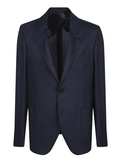 Lardini Blue Hopsack Wool Jacket In Black