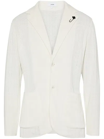 Lardini Blue Knitted Lightweight Linen Jacket In White