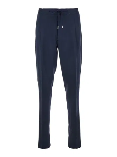 LARDINI BLUE PANTS WITH ELASTIC WAIST AND DRAWSTRING IN COTTON MAN