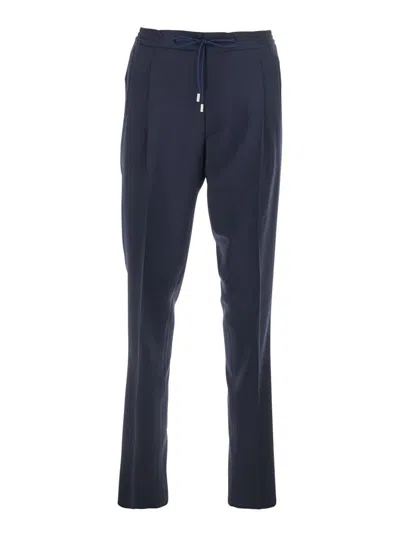 Lardini Blue Pants With Elastic Waist And Drawstring In Virgin Wool Man