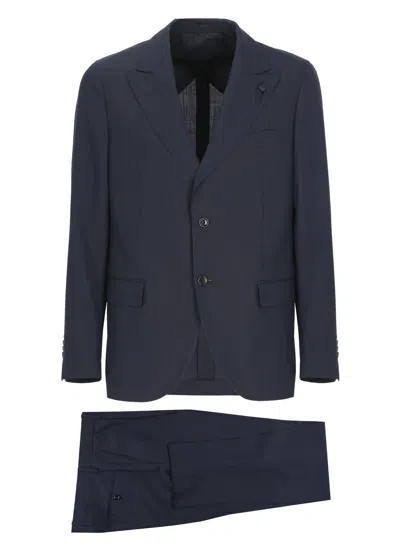 LARDINI BLUE PIN LAPEL WOOL SUIT