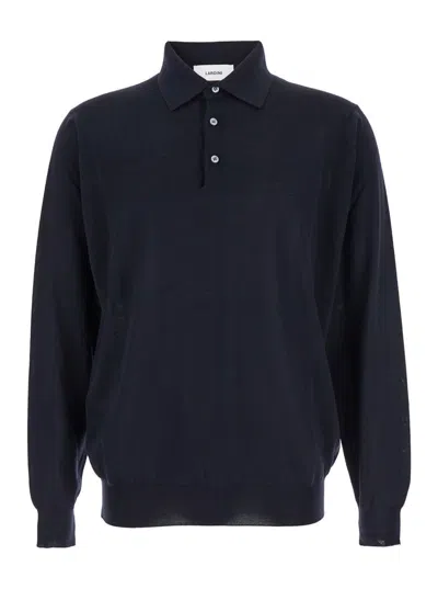 Lardini Blue Polo Shirt With Classic Collar And Dropped Shoulders In Wool Man
