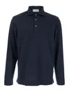 Lardini Blue Polo With Classic Collar And Long Sleeves In Cotton And Silk Blend Man In Blue