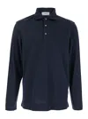 Lardini Blue Polo With Classic Collar And Long Sleeves In Cotton And Silk Blend Man In Blue