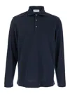 Lardini Blue Polo With Classic Collar And Long Sleeves In Cotton And Silk Blend Man In Blue
