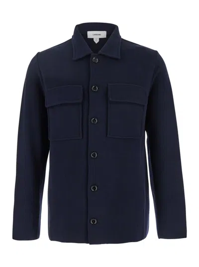 Lardini Blue Shirt With Classic Collar In Cotton Man