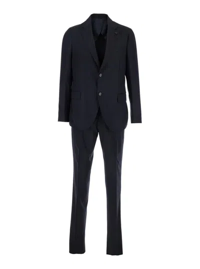 Lardini Blue Single-breasted Suit With Classic Revers In Flanel Man