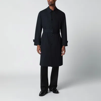 Lardini Single Breasted Wool Trench Coat Belted In Blue